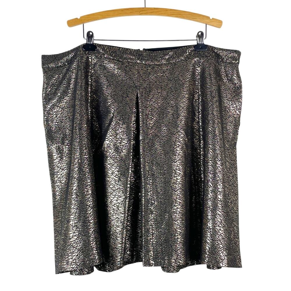 Lane Bryant Metallic Pleated Skirt NEW w Tag Size 26 Black Gold Date Dance Event